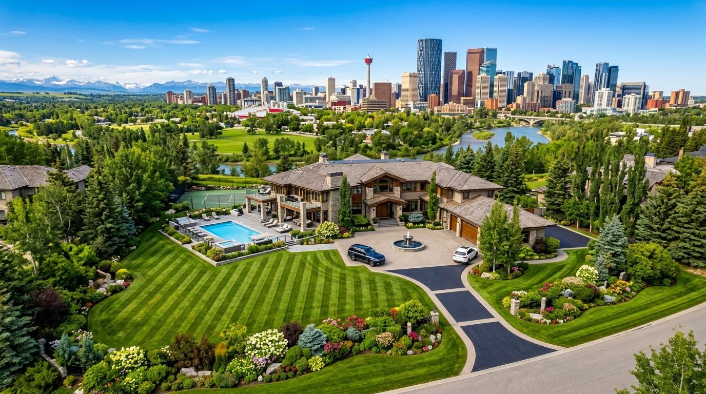 Luxury Calgary property with city skyline — managed by Guardian Landscaping
